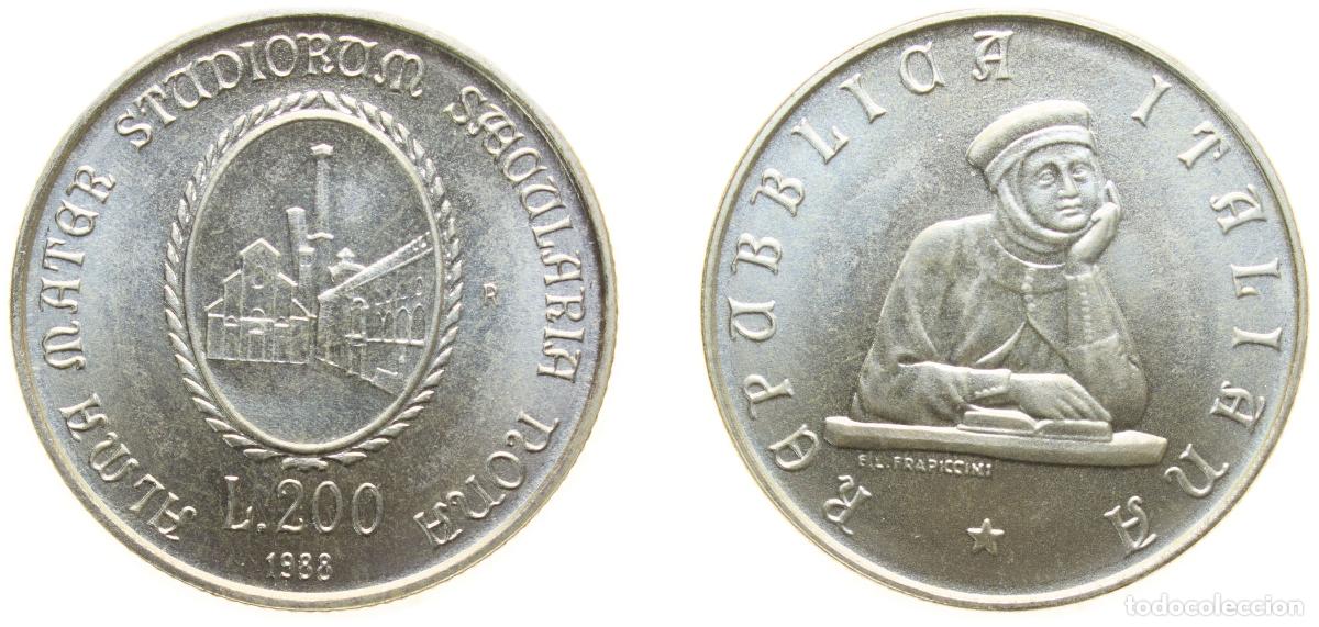 Numismatisches Material: Italy Republic 1988 R 200 Lire (University of Bologna) Silver (.835) Rome Mint (68042) 5g BU KM 128