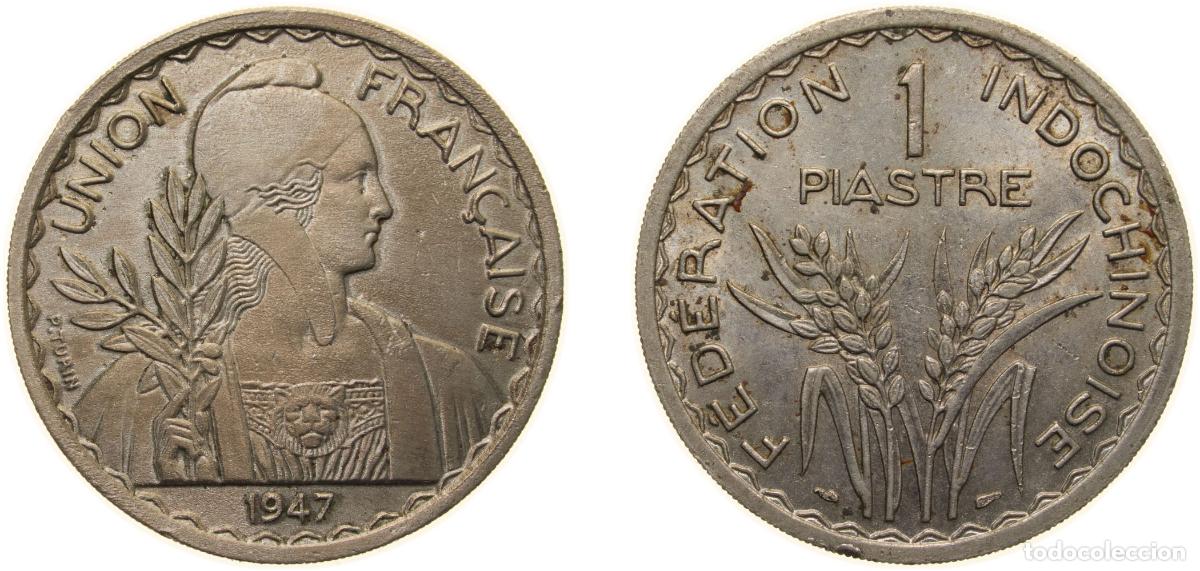 Materiale numismatico: French Indochina French colony 1947 1 Piastre Copper-nickel Paris Mint 18g UNC KM 32