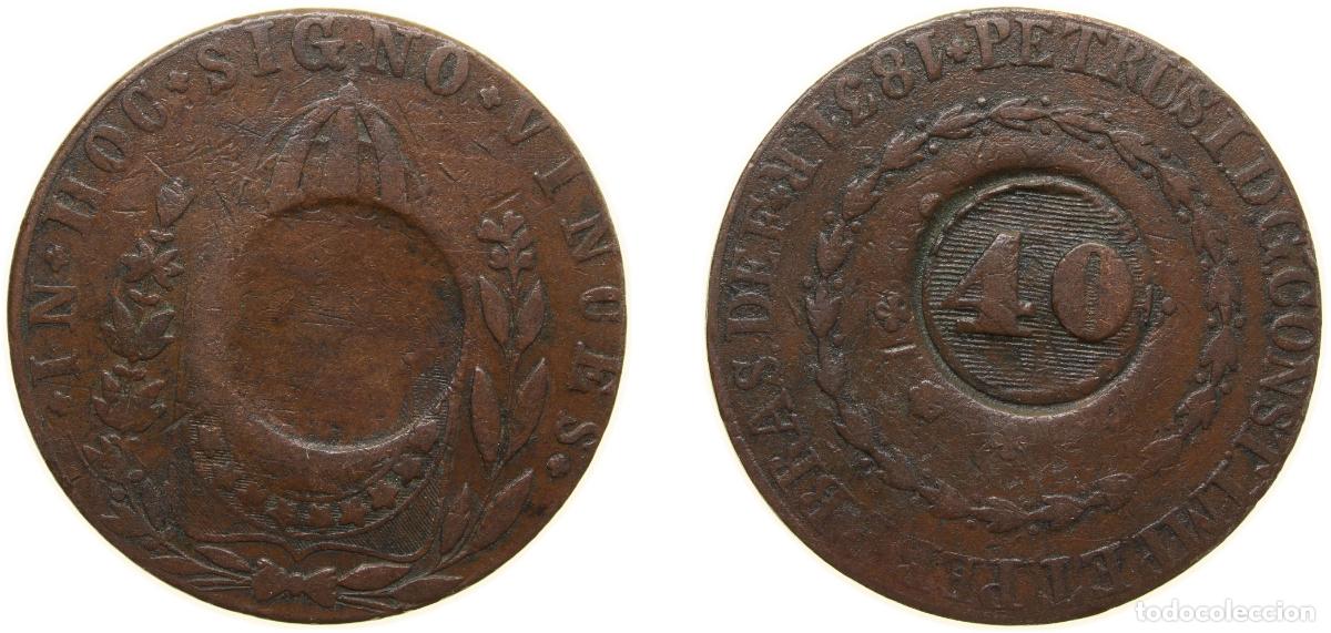 Material numism&aacute;tico: Brazil Empire 1831(1835) R 40 R&eacute;is - Pedro I (Countermarked 80 R&eacute;is) Copper Rio de Janeiro Mint 27.