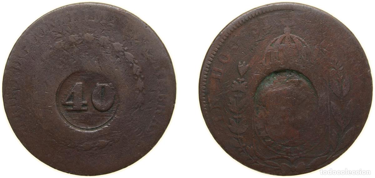 Mat&eacute;riel numismatique: Brazil Empire 1835 40 R&eacute;is - Pedro I (Countermarked 80 R&eacute;is) Copper 27.43g VF KM 444