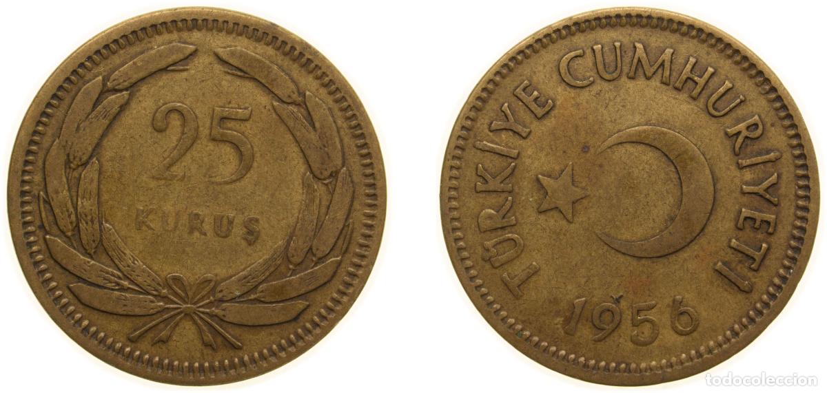 Material numism&aacute;tico: Turkey Republic 1956 25 Kuruş Brass (70% Copper, 30% Zinc) (14376000) 4.5g XF KM 886 Sch&ouml;n 401