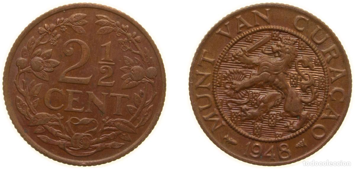 Material numism&aacute;tico: Netherlands Antilles Cura&ccedil;ao Dutch colony 1948 2&frac12; Cents Brass (95% Copper, 5% Zinc) Utrecht Mint (1