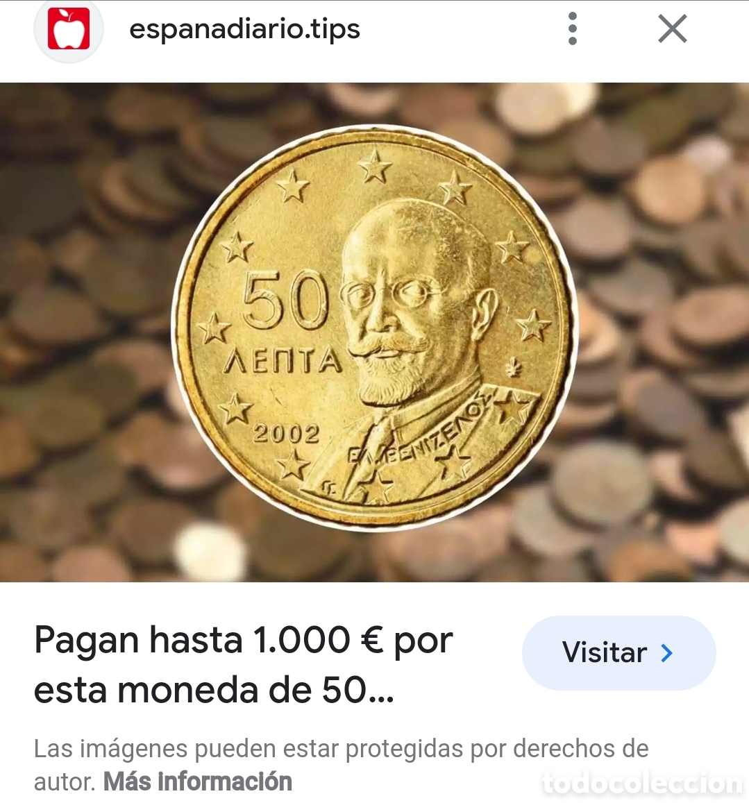 Material numism&aacute;tico: Rara moneda de 50 c&eacute;ntimos de Grecia. Dif&iacute;cil de ver - Foto 1