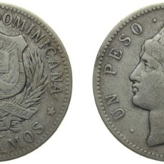 Materiale numismatico: DOMINICAN REPUBLIC SECOND REPUBLIC 1897 A 1 PESO BILLON (.350 SILVER) (COPPER .650) PHILADELPHIA MI