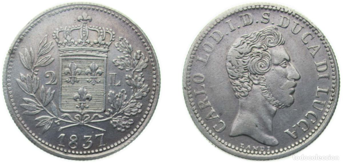 Numismatisches Material: Italy Republic of Lucca Italian states 1837 2 Lire - Carlo Ludovico I Silver (.666) (153047) 9.43g
