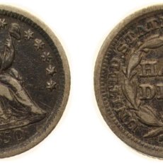 Material numismático: UNITED STATES FEDERAL REPUBLIC 1850 O ½ DIME ”SEATED LIBERTY HALF DIME” (WITH STARS, NO ARROWS) SIL