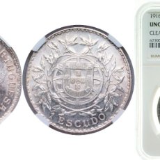 Material numismático: PORTUGAL FIRST REPUBLIC 1916 1 ESCUDO SILVER (.835) LISBON MINT (1405000) 25G NGC UNC CLEANED KM 56