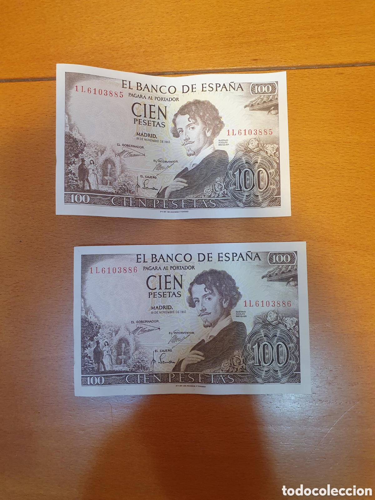 Material numism&aacute;tico: 2 Billetes de 100 pesetas 1965 - Foto 2