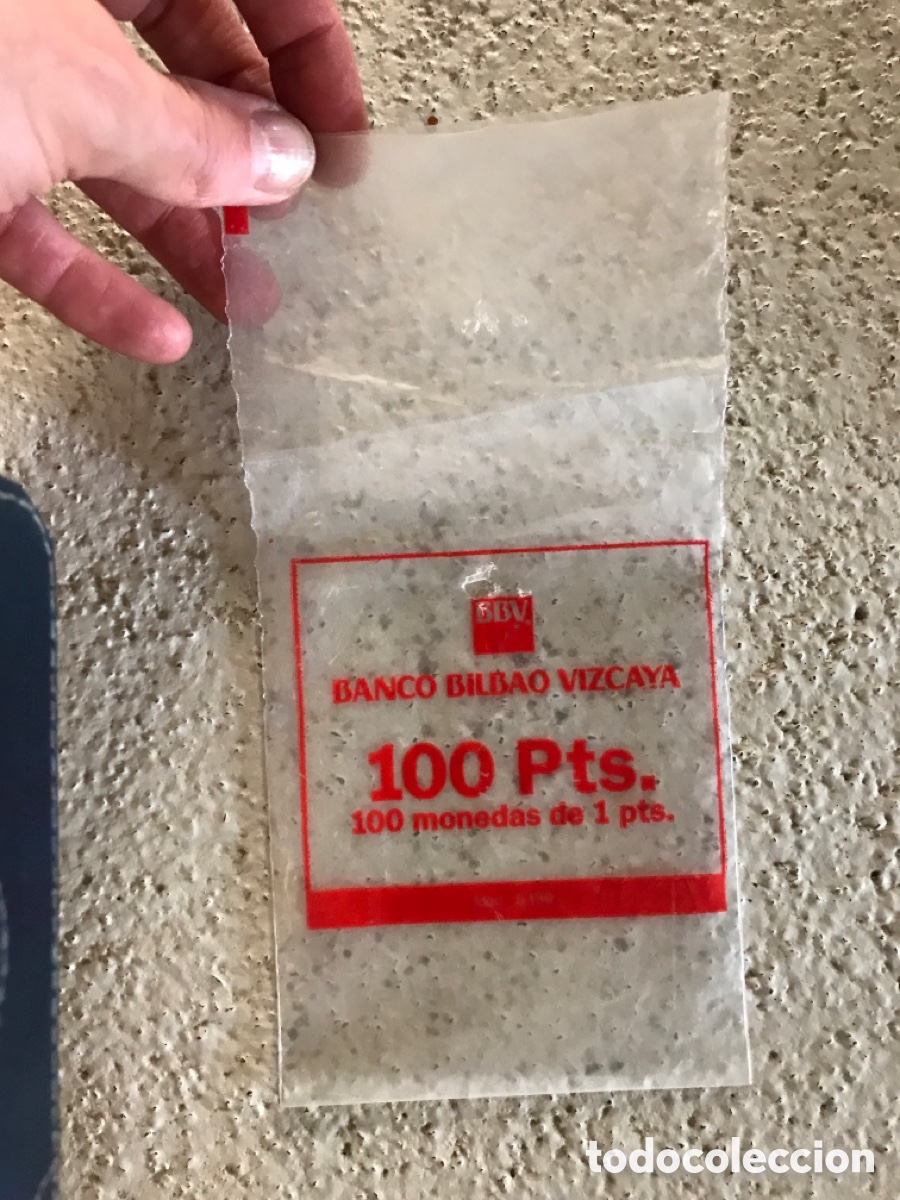 Material numism&aacute;tico: Bolsa pl&aacute;stico - BBV- para monedas. 100 pts, 100 modedas de 1 pts. - Foto 4