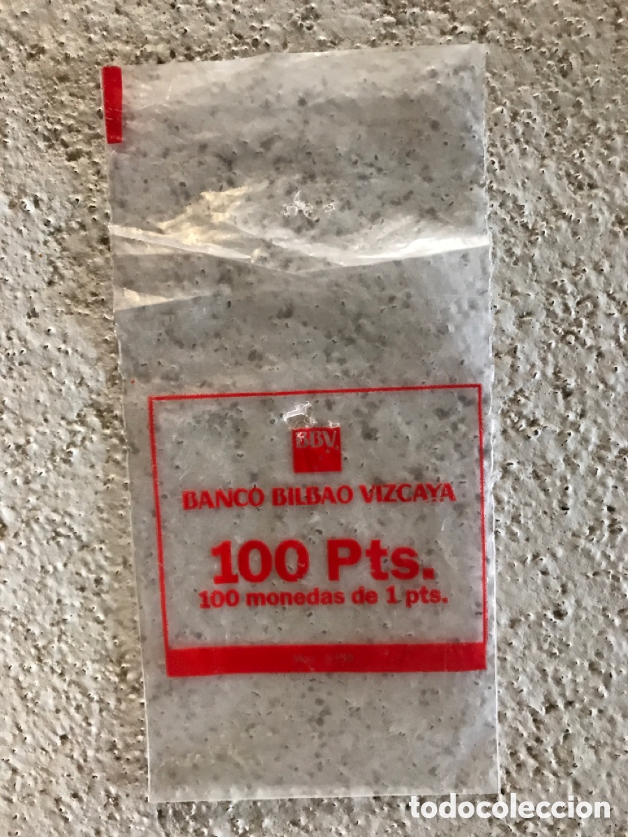 Material numism&aacute;tico: Bolsa pl&aacute;stico - BBV- para monedas. 100 pts, 100 modedas de 1 pts. - Foto 1