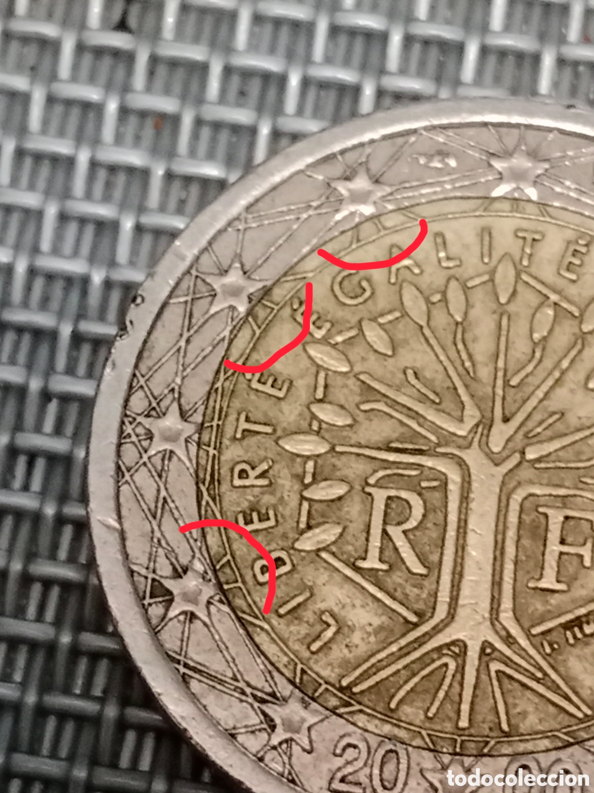 Material numism&aacute;tico: Moneda de 2 euros Francia A&ntilde;o 2000 mal Acu&ntilde;ada - Foto 2