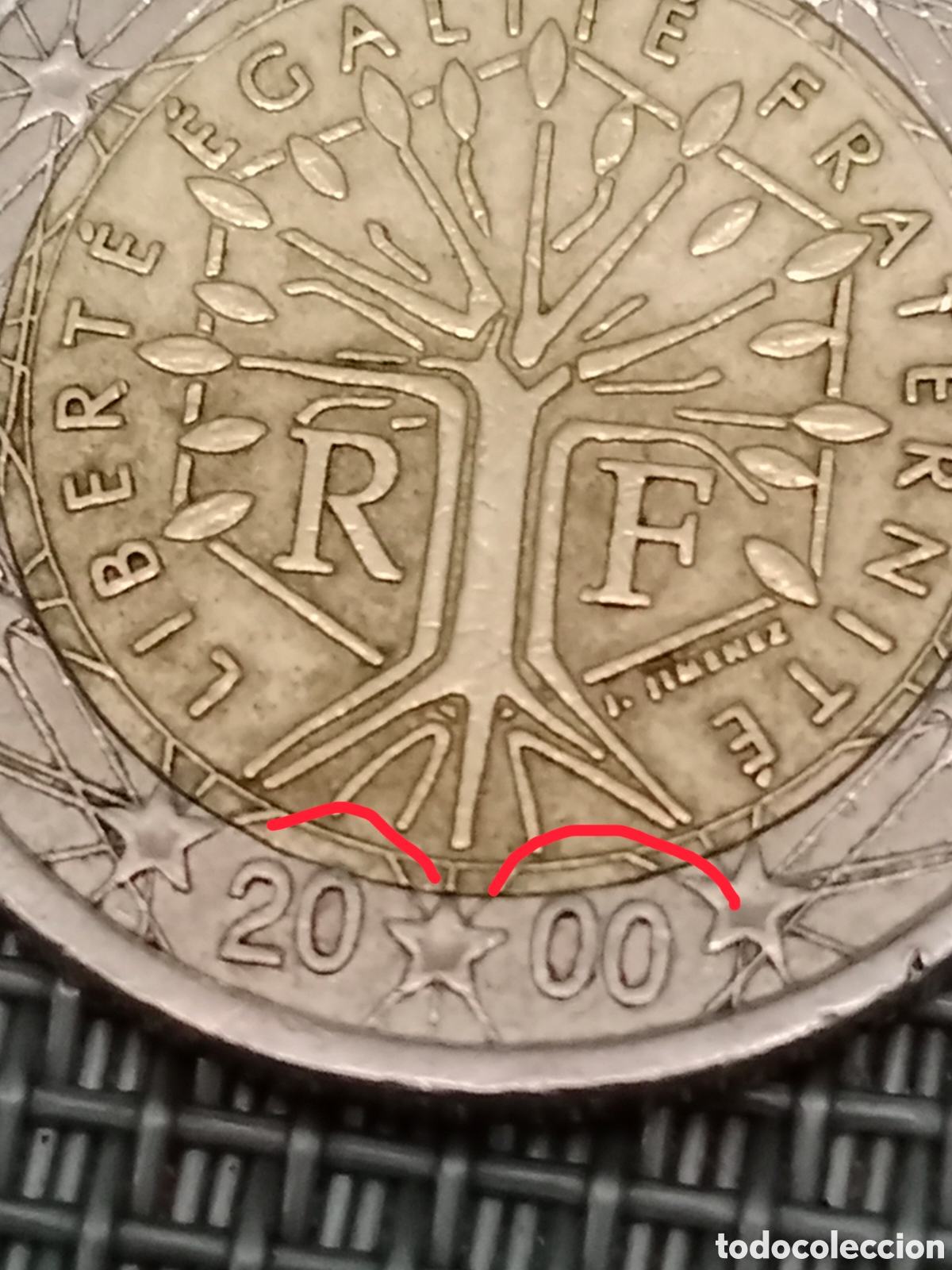 Material numism&aacute;tico: Moneda de 2 euros Francia A&ntilde;o 2000 mal Acu&ntilde;ada - Foto 4
