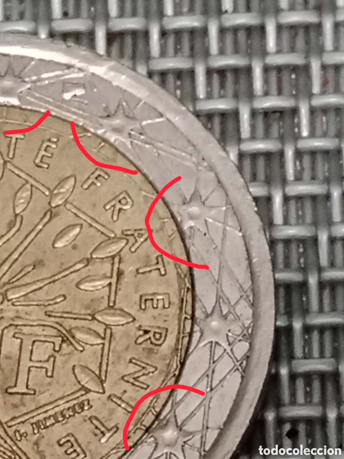 Material numism&aacute;tico: Moneda de 2 euros Francia A&ntilde;o 2000 mal Acu&ntilde;ada - Foto 4