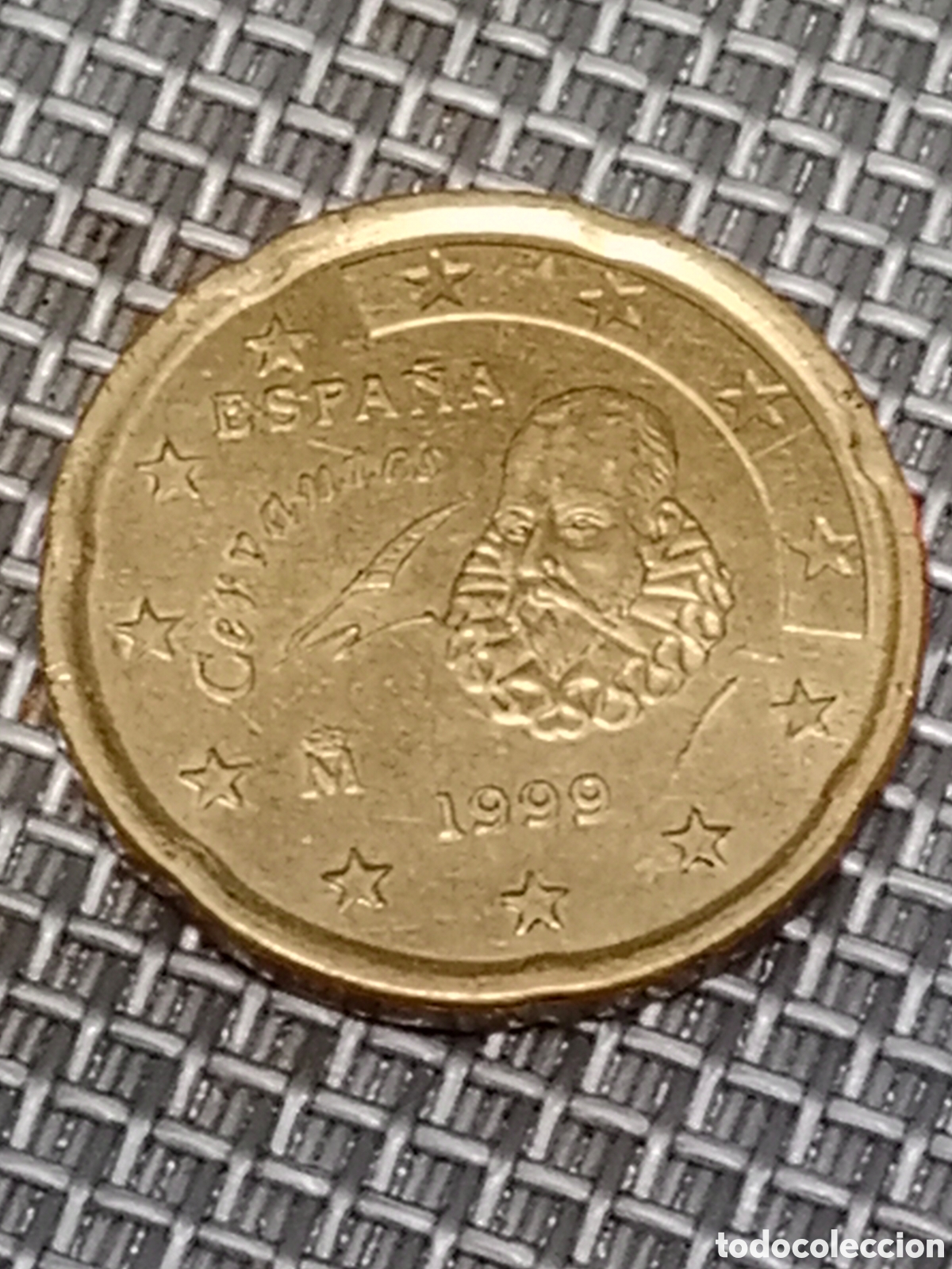 Material numism&aacute;tico: Moneda de 20 c&eacute;ntimos Cervantes 1999 mal Acu&ntilde;ada - Foto 1