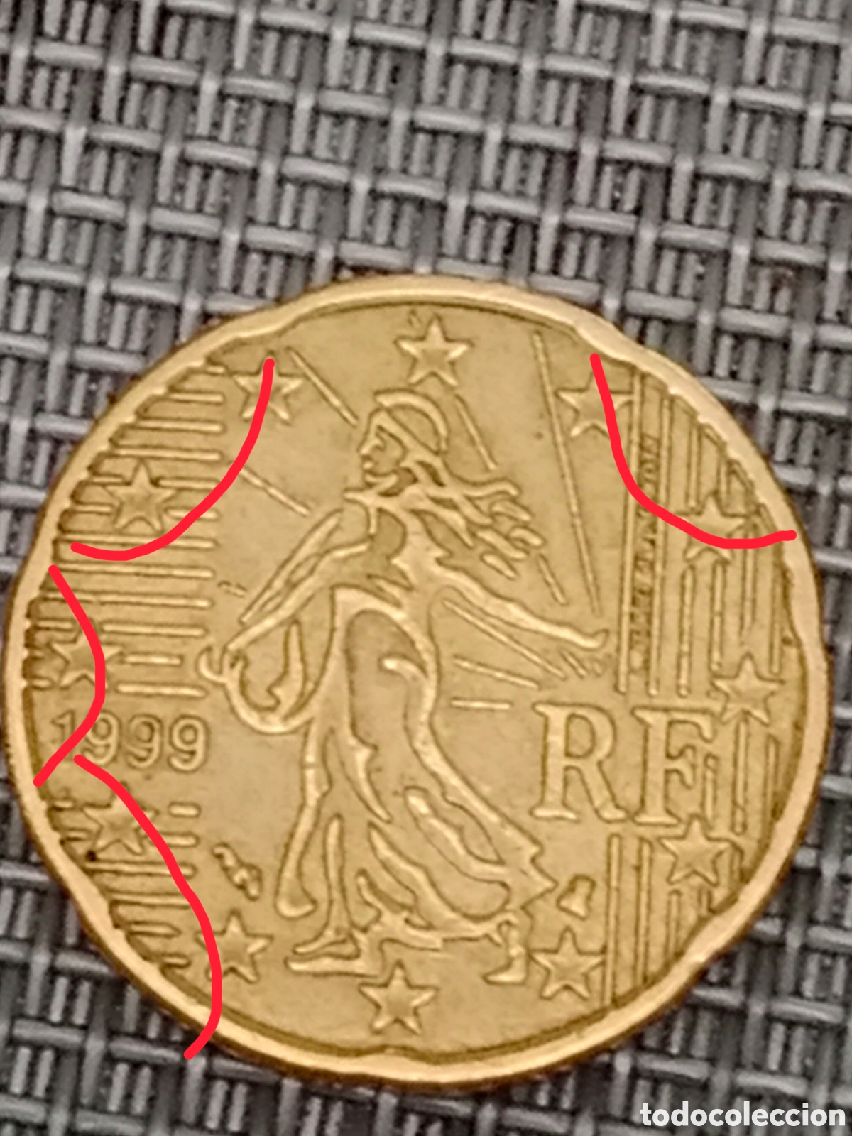 Material numism&aacute;tico: Moneda de 20 c&eacute;ntimos Francia 1999 mal Acu&ntilde;ada - Foto 2