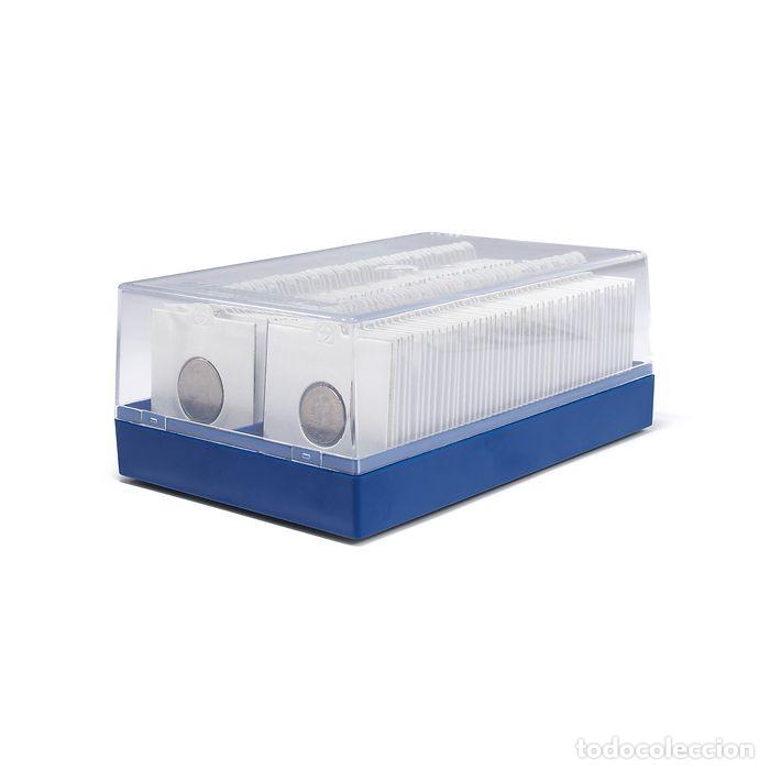 Material numism&aacute;tico: 2Cajas de pl&aacute;stico para 100 cartones de monedas, azul - Foto 1