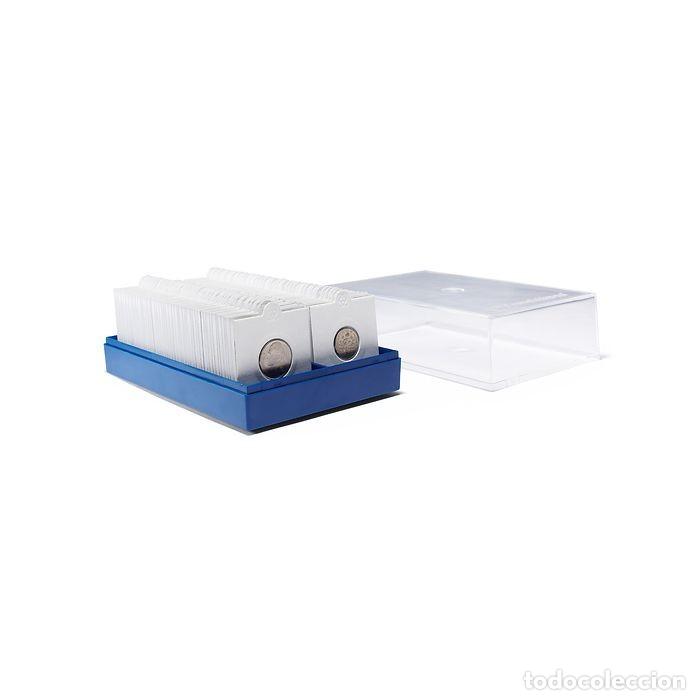 Material numism&aacute;tico: 2Cajas de pl&aacute;stico para 100 cartones de monedas, azul - Foto 2