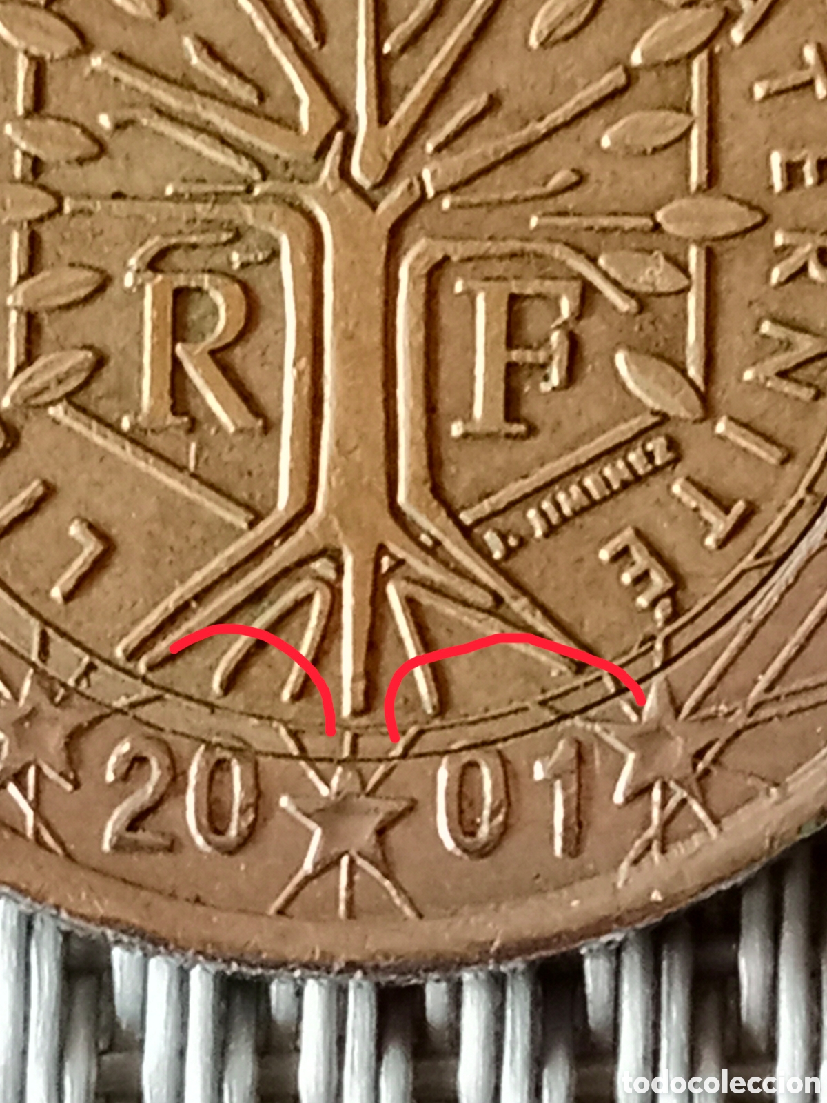 Material numism&aacute;tico: Moneda de 2 euros Francia 2001 mal Acu&ntilde;ada - Foto 1