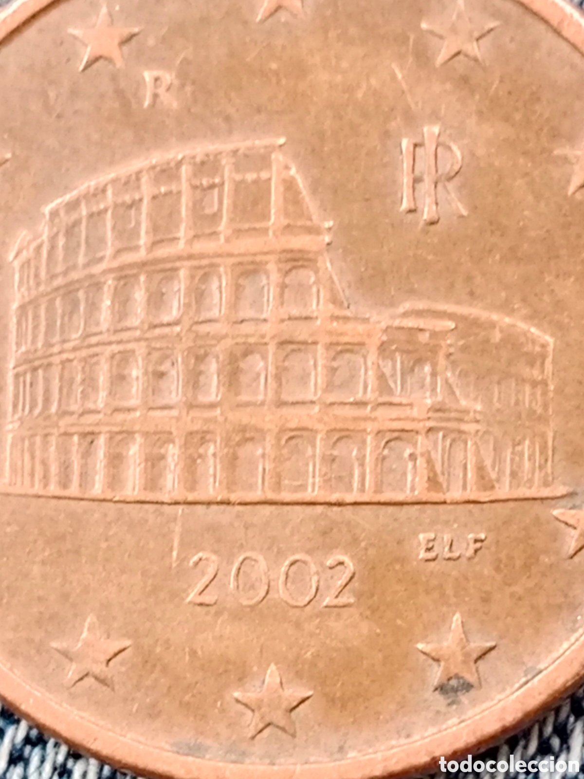 Material numism&aacute;tico: Moneda de 5 c&eacute;ntimos 2002 Italia exceso de metal - Foto 2