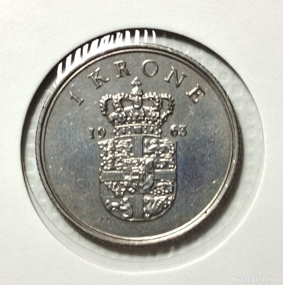 Material numism&aacute;tico: EUROPA . DINAMARCA . FREDERIC IX . 1 KRONE 1963 . EXCELENTE - Foto 2