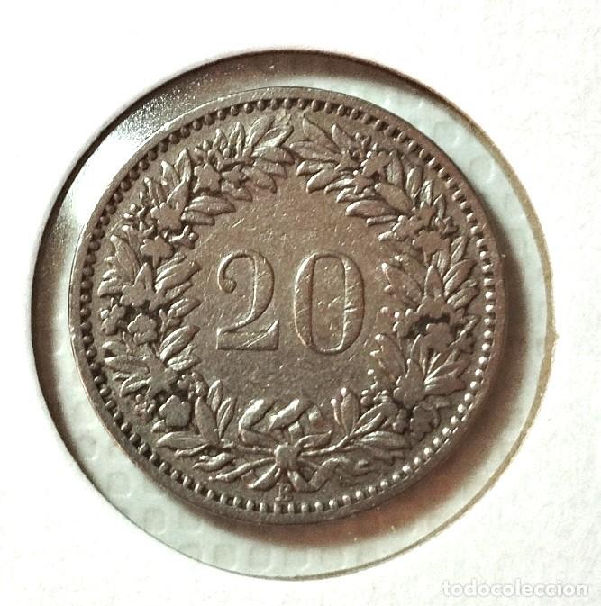 Material numism&aacute;tico: EUROPA .SUIZA . 20 RAPPEN 1894 . - Foto 2