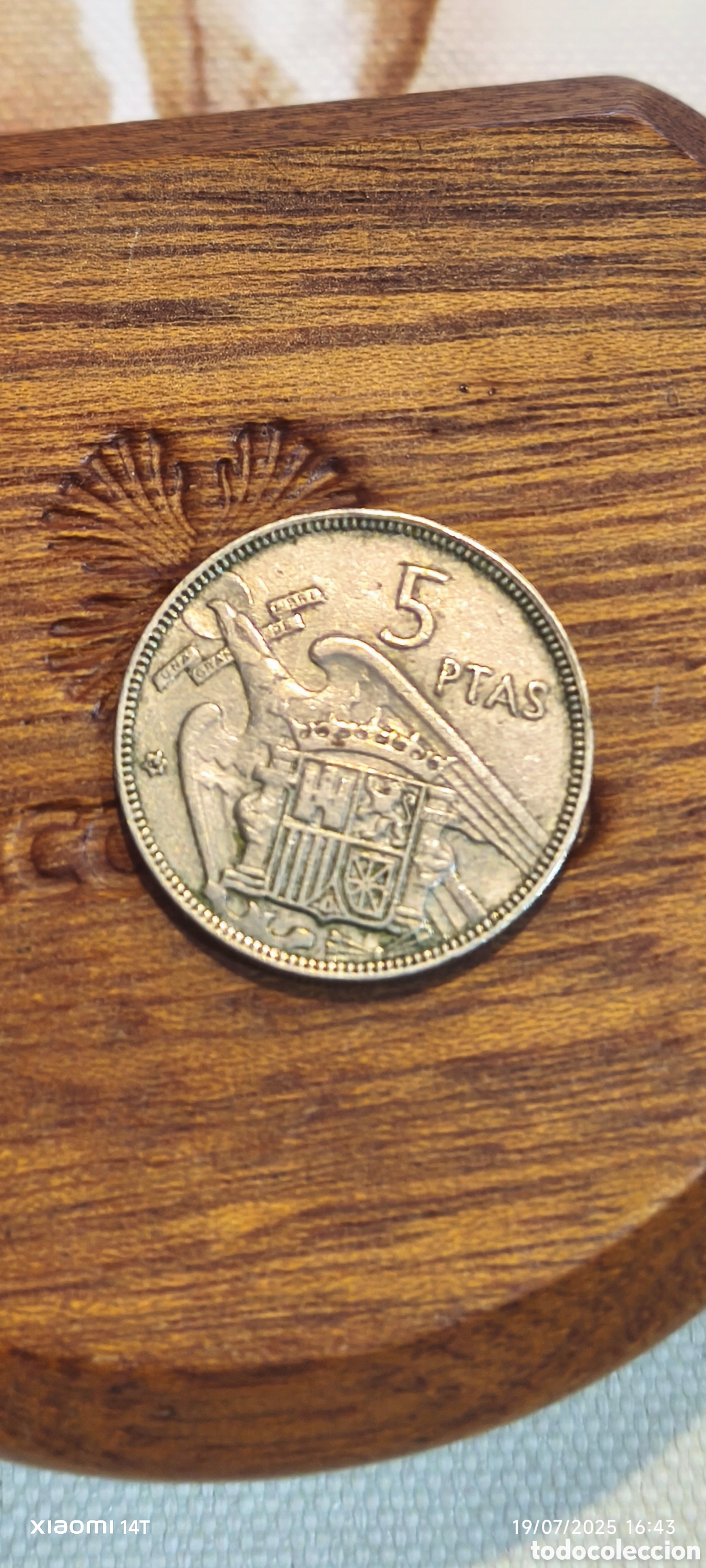 Material numism&aacute;tico: Moneda de franco de cinco pesetas - Foto 3