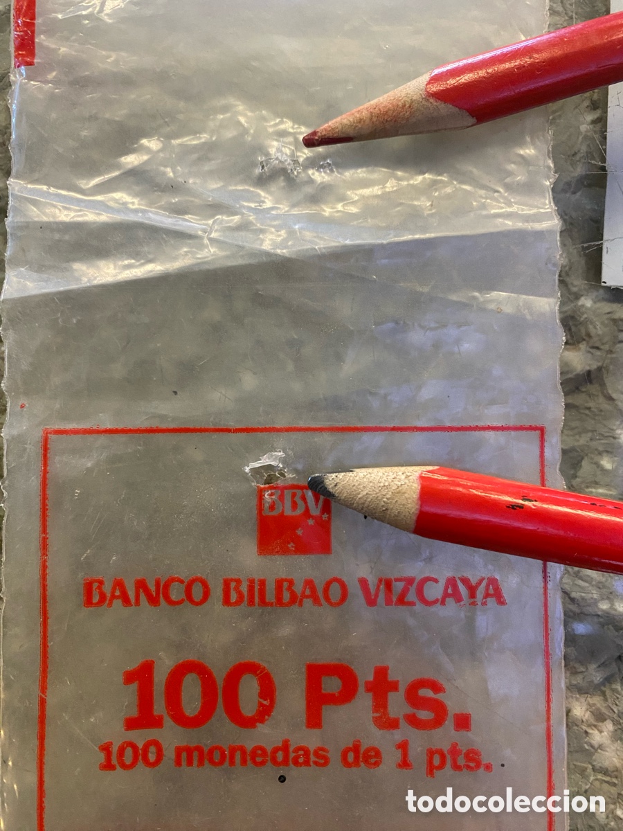 Material numism&aacute;tico: Bolsa pl&aacute;stico - BBV- para monedas. 100 pts, 100 modedas de 1 pts. - Foto 5