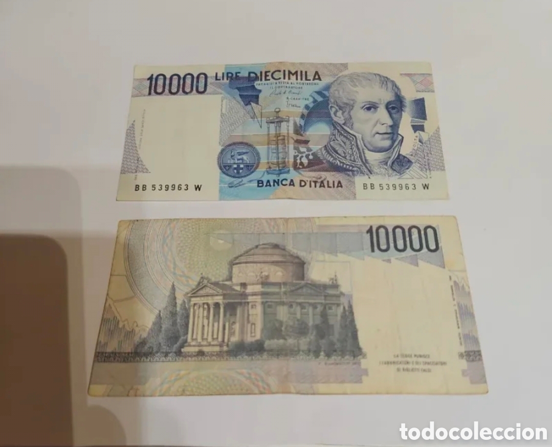 Material numism&aacute;tico: 2 billetes de 10000 liras italianas - Foto 1