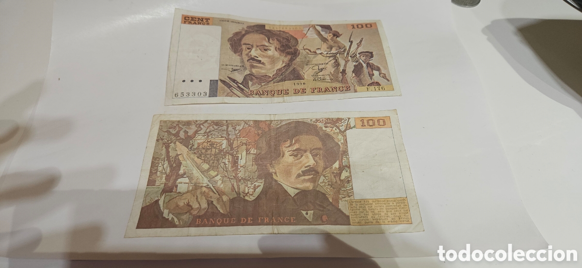 Material numism&aacute;tico: 2 billetes de 100 francos 1990 - Foto 1