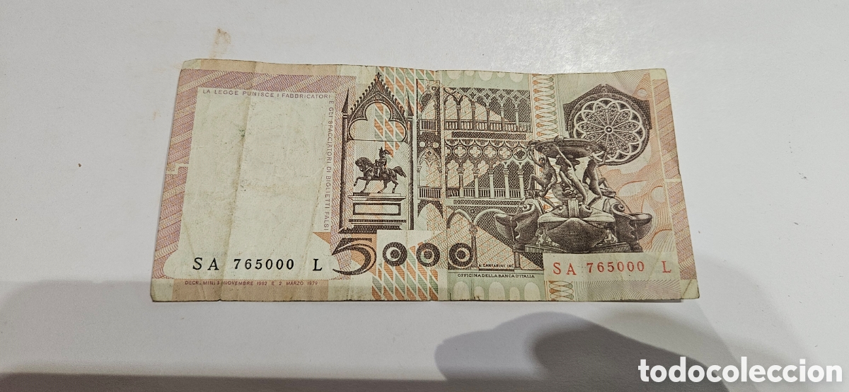 Material numism&aacute;tico: Billete de 5000 liras italianas - Foto 1