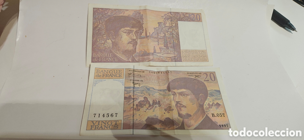 Material numism&aacute;tico: 2 billetes de 20 marcos franceses 1997 - Foto 1