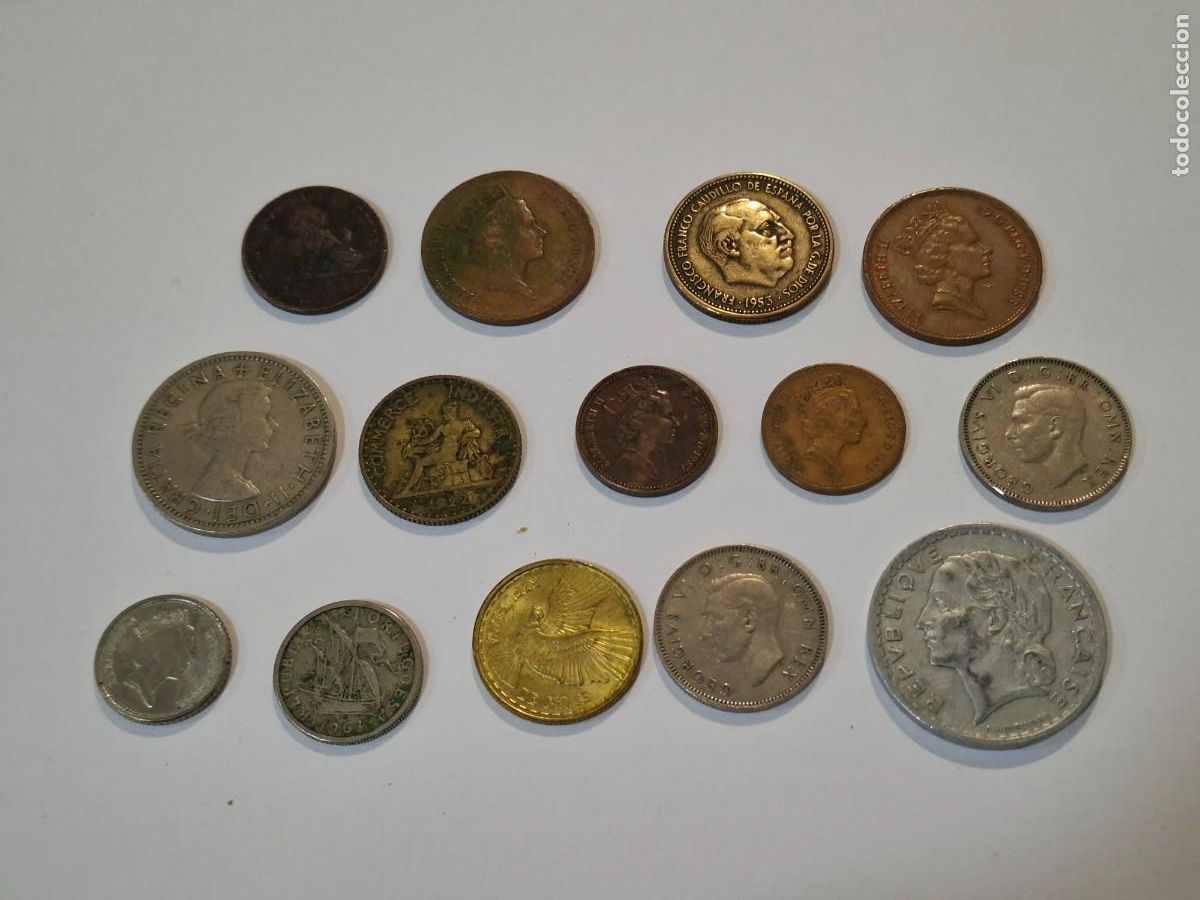 Material numism&aacute;tico: Lote monedas 14 unidades. - Foto 1