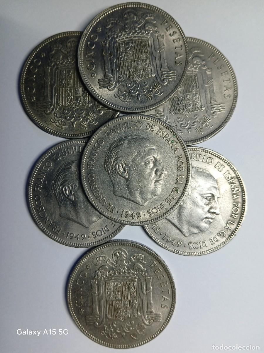 Material numism&aacute;tico: 7 MONEDAS DE 5 PTS 1949 *50 - Foto 1