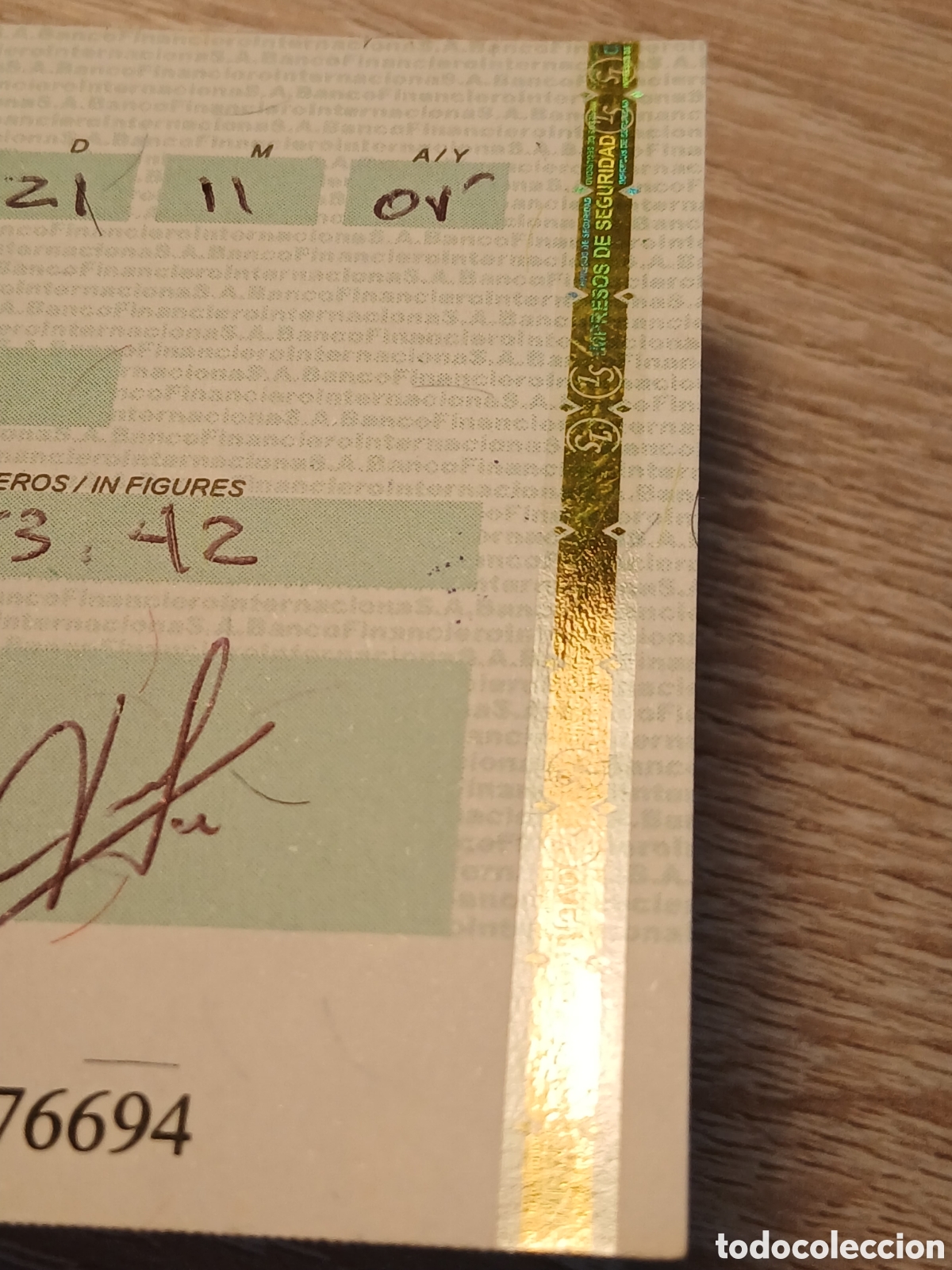 Material numism&aacute;tico: L22B5.Cheque BFI(Banco Financiero Internacional) - Foto 3