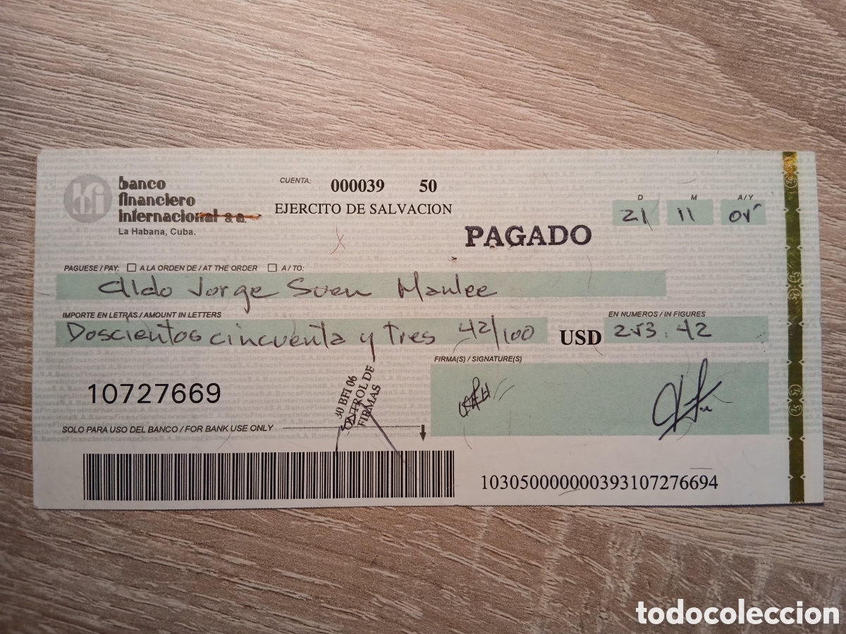 Material numism&aacute;tico: L22B5.Cheque BFI(Banco Financiero Internacional) - Foto 1