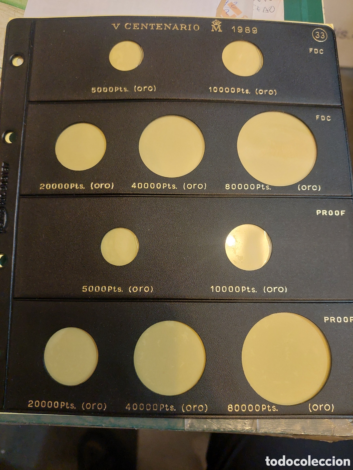 Material numism&aacute;tico: 33 PARDO HOJA PARA V CENTENARIO 1989 ORO - Foto 1