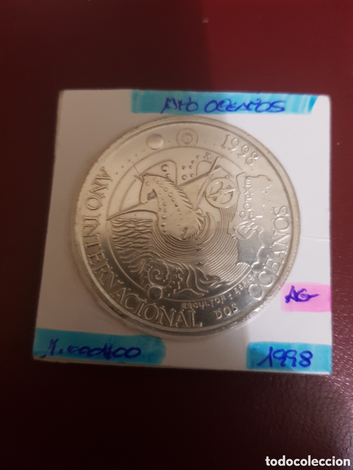 Material numism&aacute;tico: Moneda plata 1000esc.Expo 98 - Foto 1