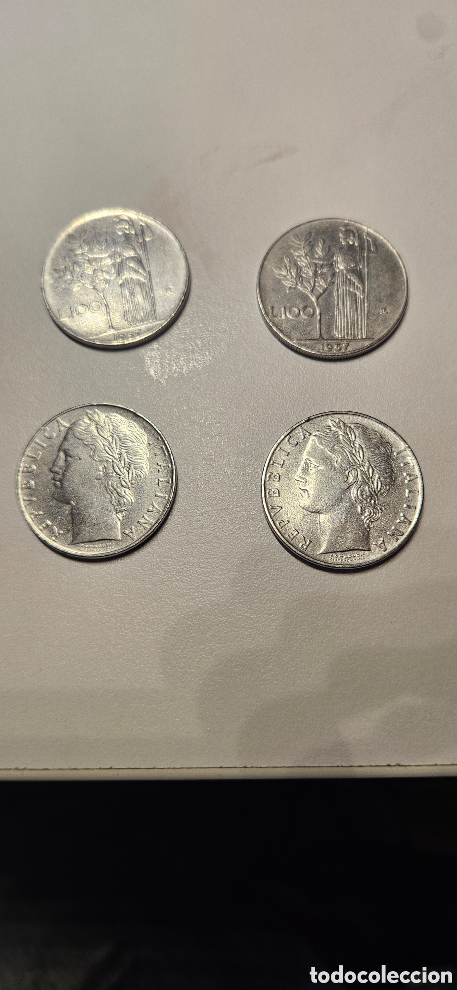 Material numism&aacute;tico: 4 Monedas 100 LIRAS italianas 1957 - Foto 1