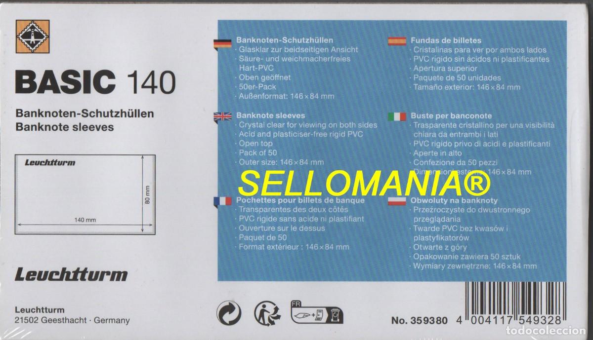 Material numism&aacute;tico: FUNDAS PROTECTORAS LEUCHTTURM PARA BILLETES PEQUE&Ntilde;OS BASIC 140 MEDIDA INTERIOR 140 x 80 mm - Foto 1