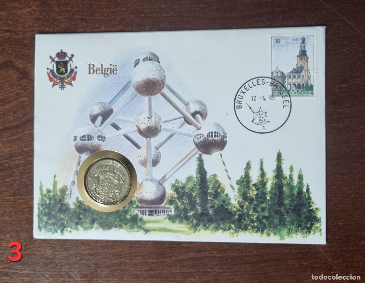 Material numism&aacute;tico: Sobre de belgica con moneda y sello - Foto 1