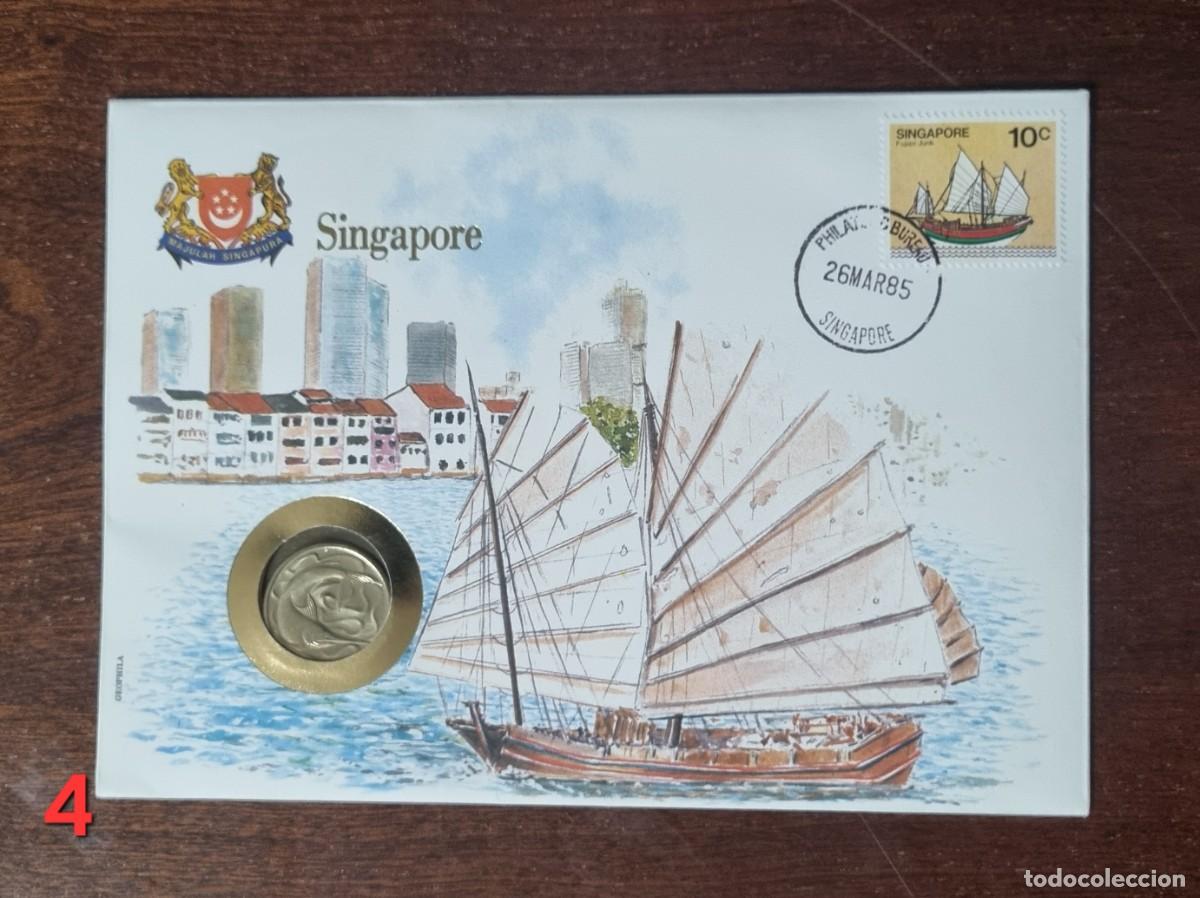 Material numism&aacute;tico: Sobre de Singapur con moneda y sello - Foto 1