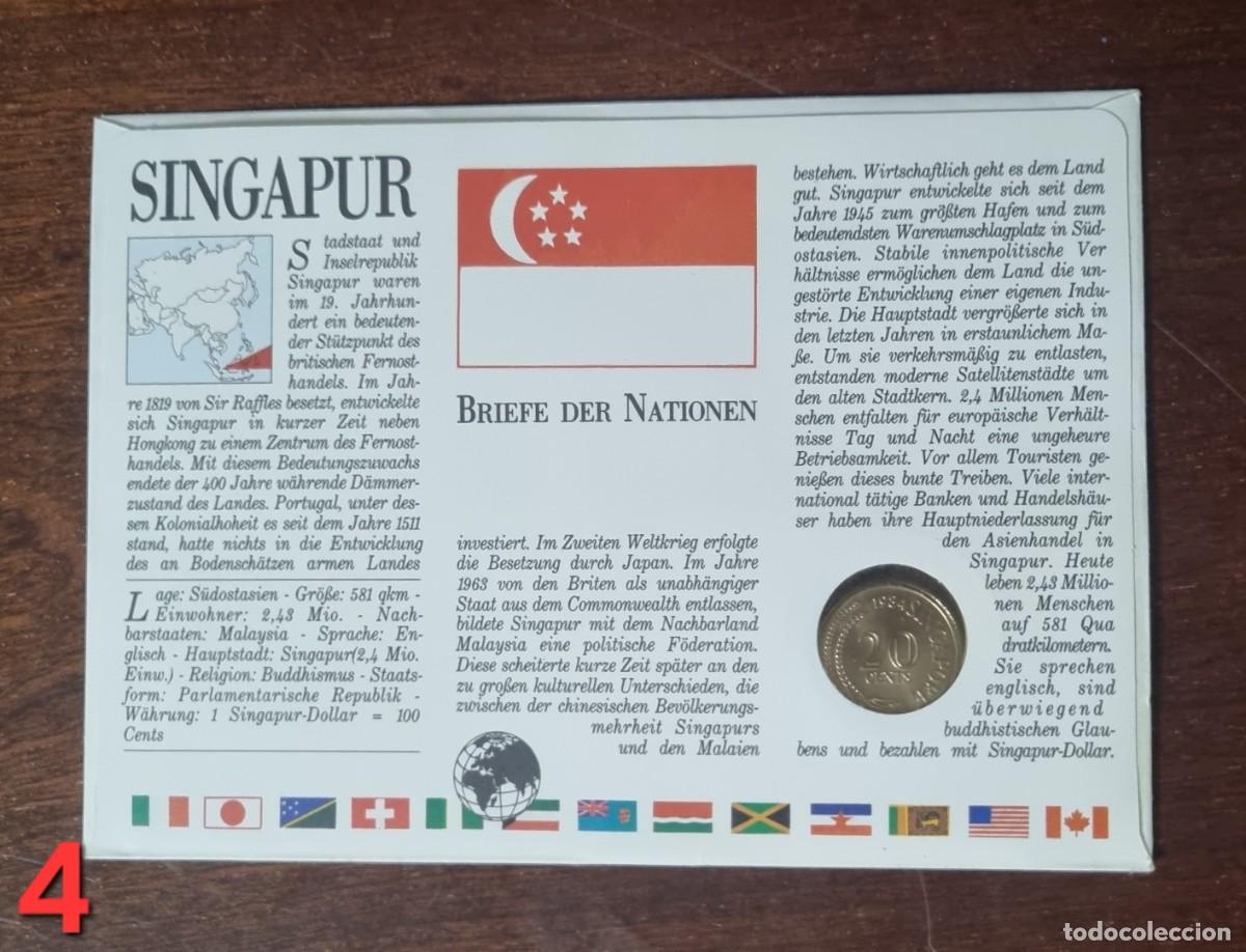 Material numism&aacute;tico: Sobre de Singapur con moneda y sello - Foto 2