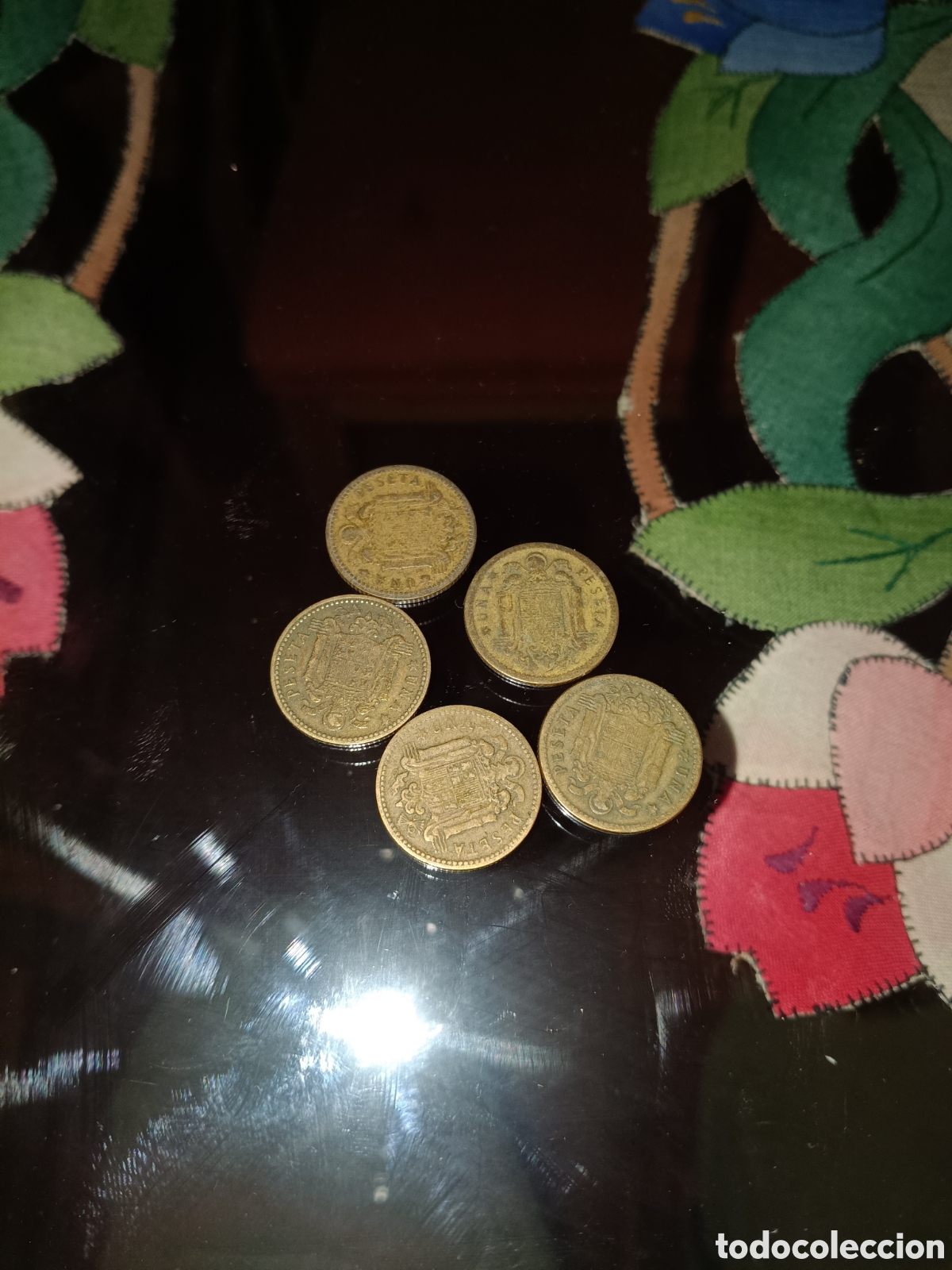 Material numism&aacute;tico: 5 monedas 1 peseta 1947 - Foto 2