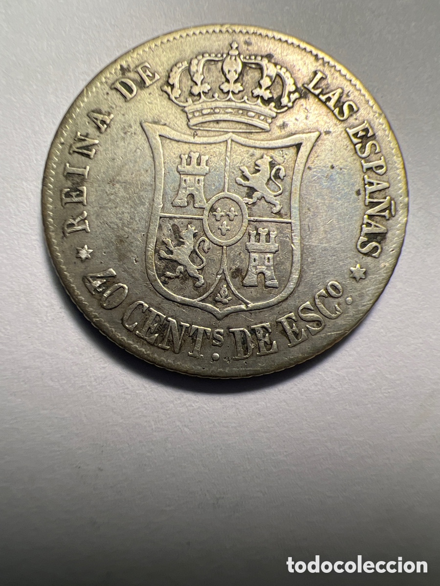 Material numism&aacute;tico: 40 c&eacute;ntimos escudo 1866 Isabel I - Foto 2