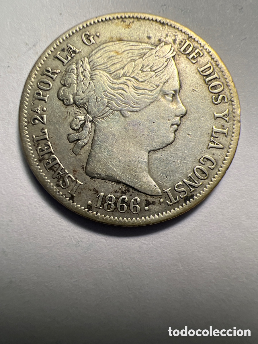Material numism&aacute;tico: 40 c&eacute;ntimos escudo 1866 Isabel I - Foto 1