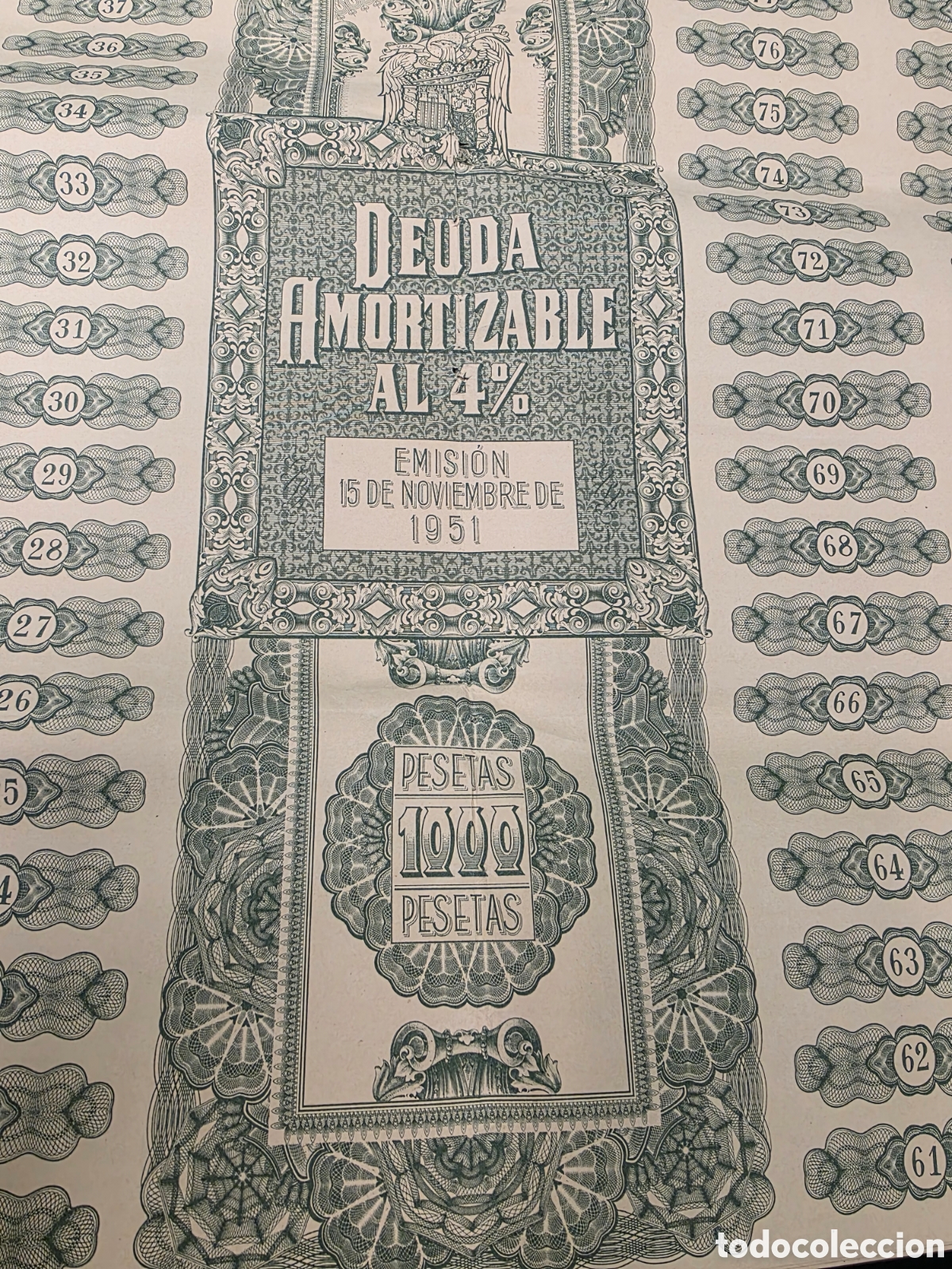 Material numism&aacute;tico: Acci&oacute;n - Deuda Amortizable del Estado 4% - A&ntilde;o 1951 - Foto 2