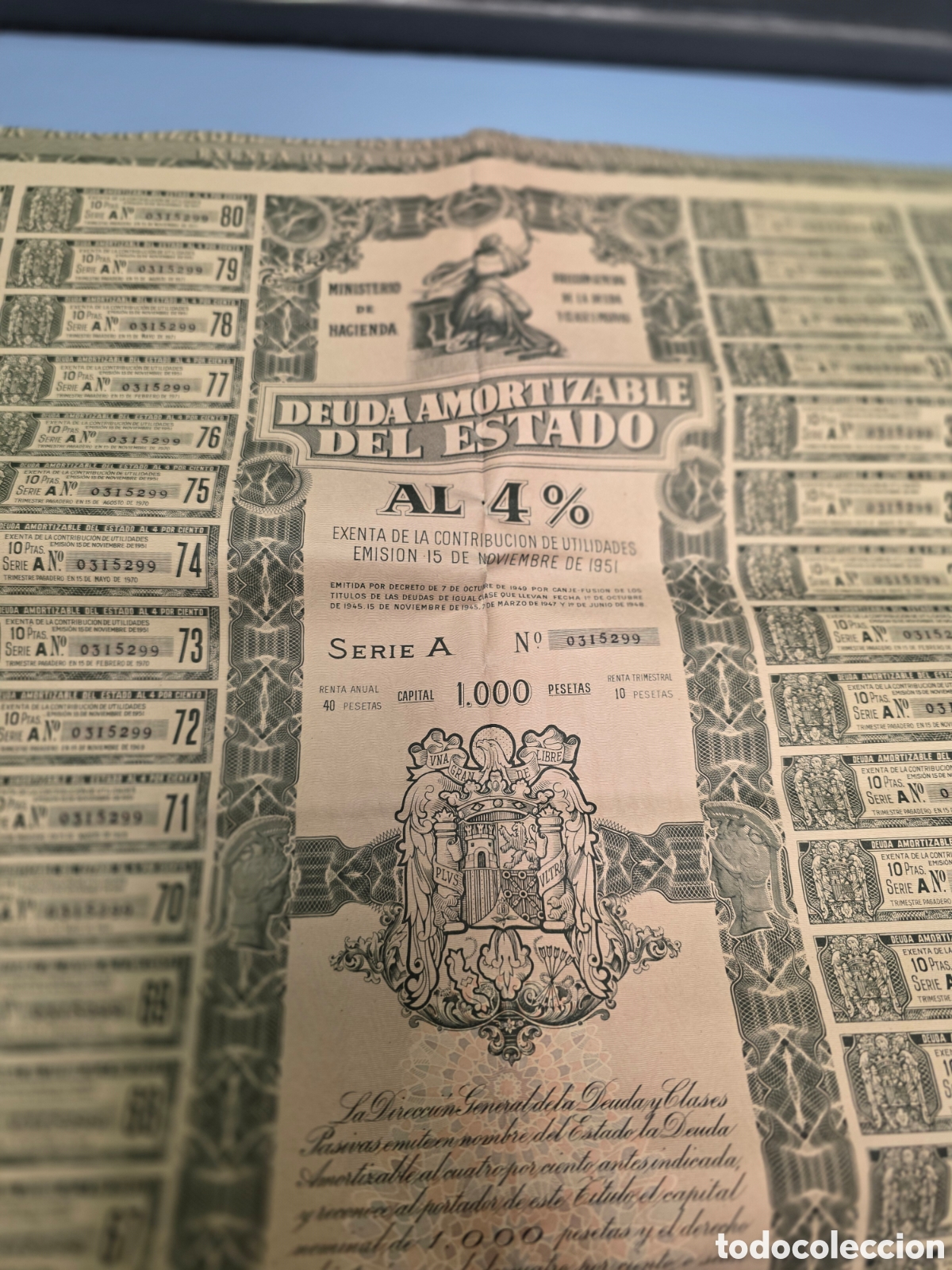 Material numism&aacute;tico: Acci&oacute;n - Deuda Amortizable del Estado 4% - A&ntilde;o 1951 - Foto 4