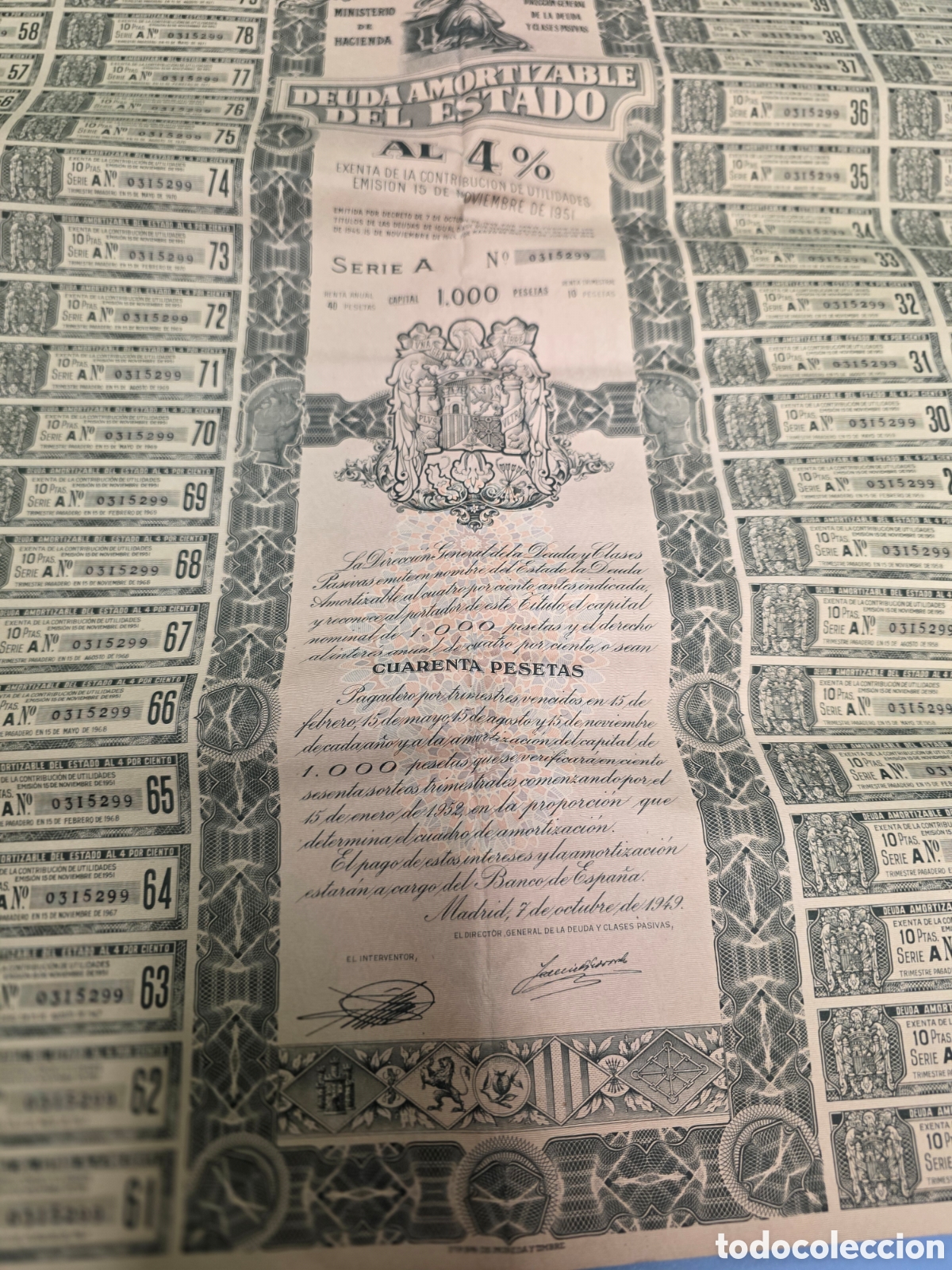 Material numism&aacute;tico: Acci&oacute;n - Deuda Amortizable del Estado 4% - A&ntilde;o 1951 - Foto 5