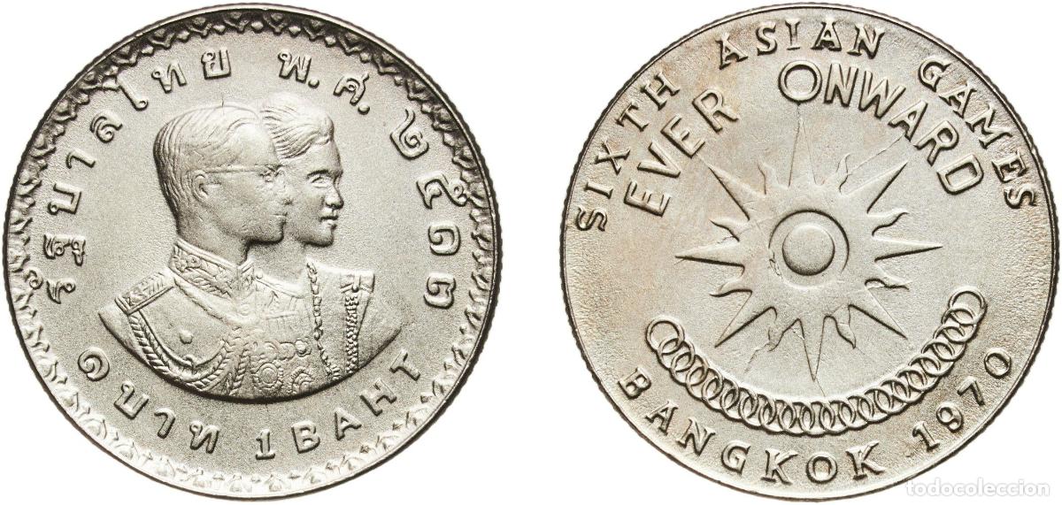 Material numism&aacute;tico: Thailand Kingdom 2513 (1970) 1 Baht - Rama IX (6th Asian Games) Copper-nickel (9000000) 7.38g UNC