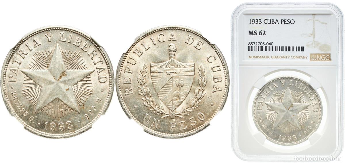 Material numism&aacute;tico: Cuba First Republic 1933 1 Peso Original luster Silver (.900) (silver 90%, copper 10%) Philadelphia